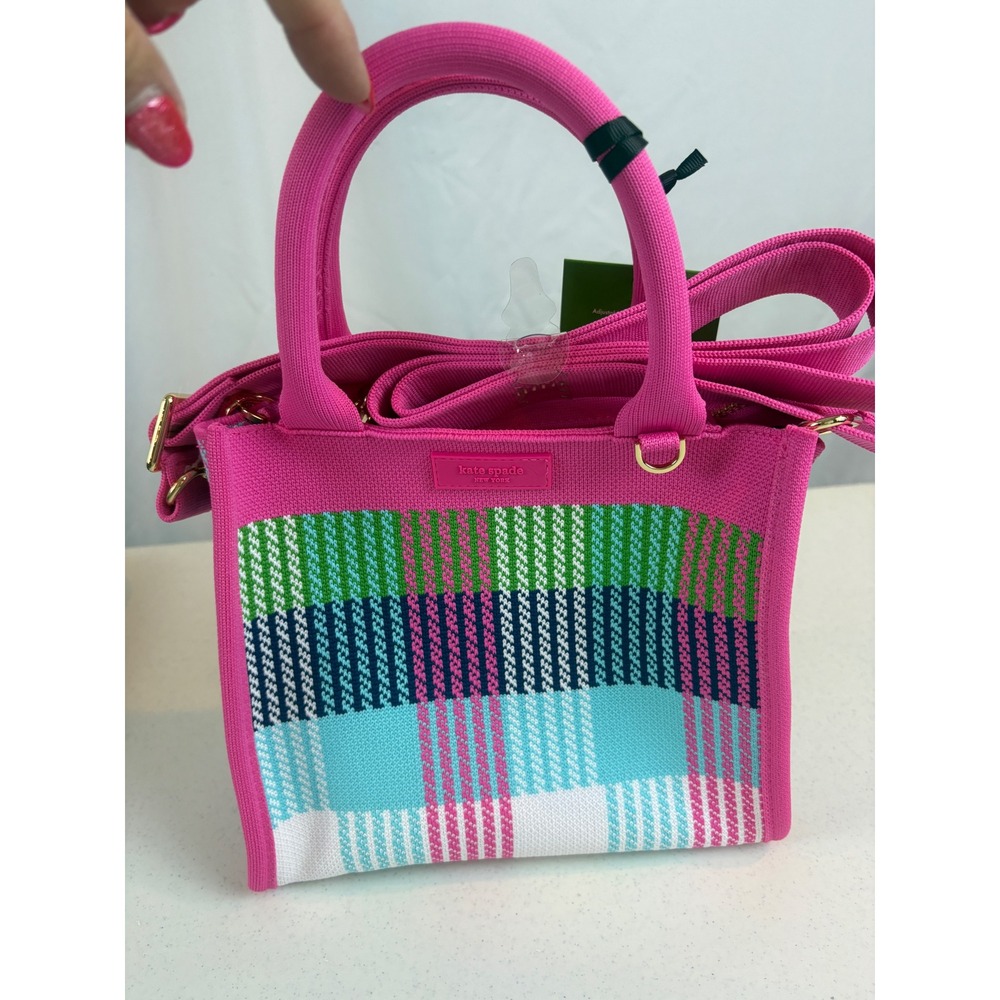 Kate Spade New York Target Pink Plaid Knit Mini Tote Crossbody Bag New - Picture 2 of 11